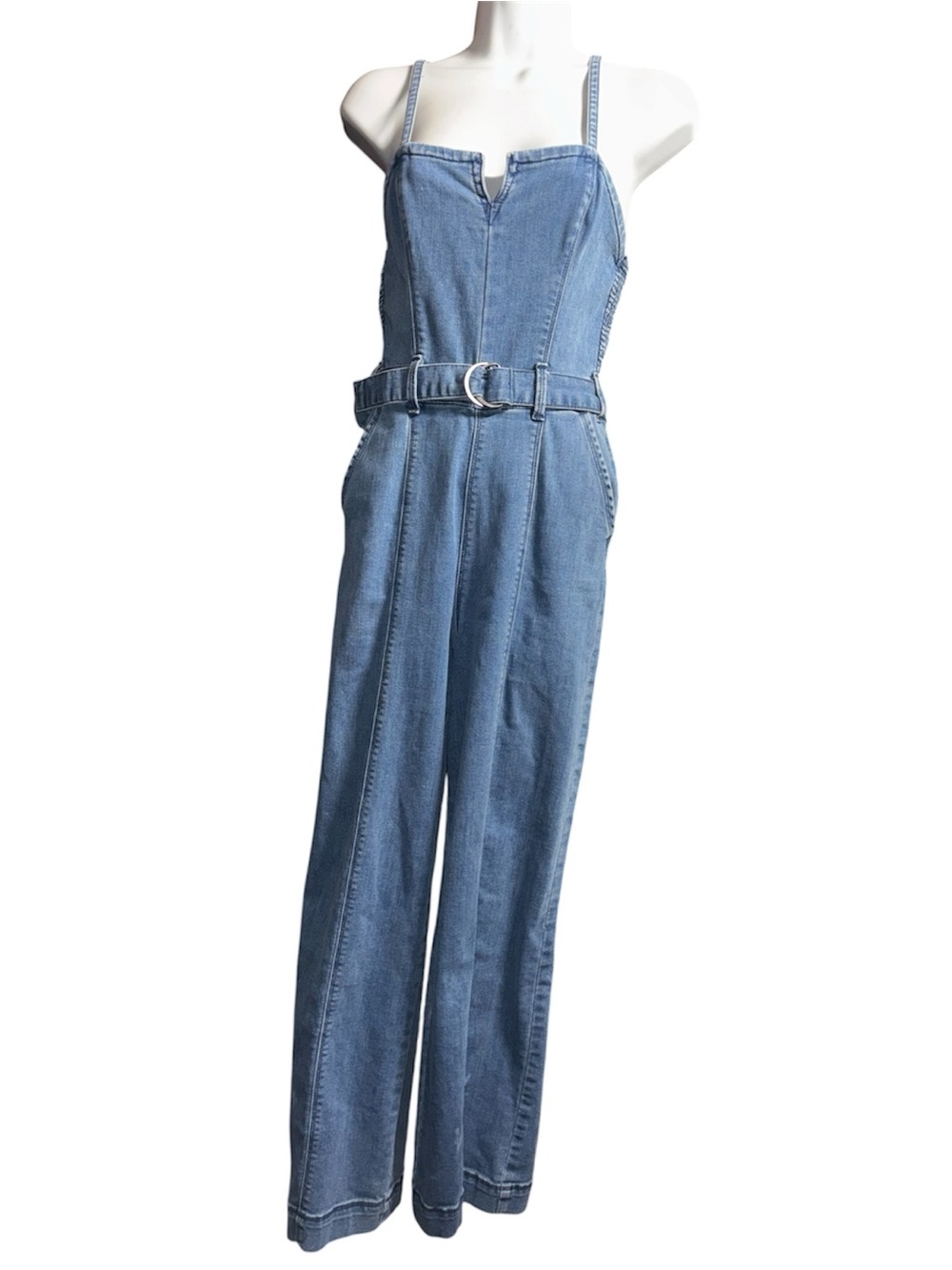 Hollister Denim Jumpsuit – Wide Leg Silhouette – Belted – Size XS